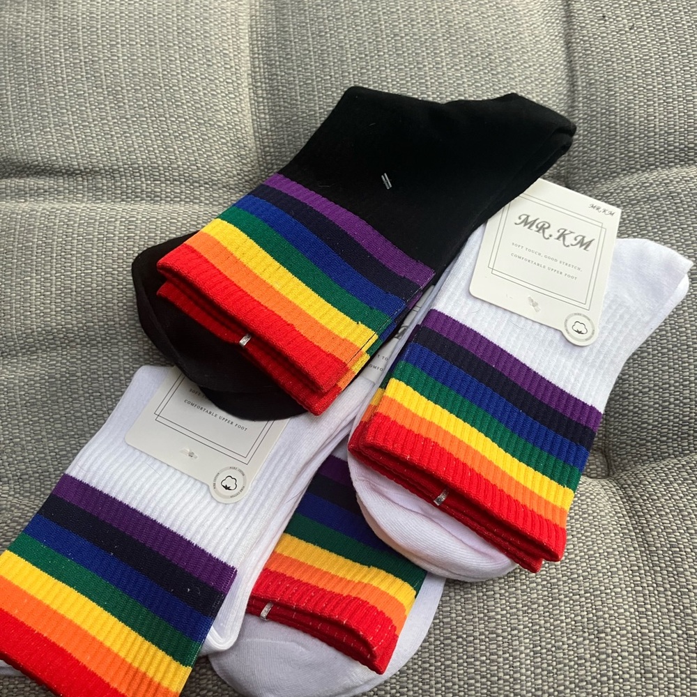 Rainbow Stripe Socks - Black and White